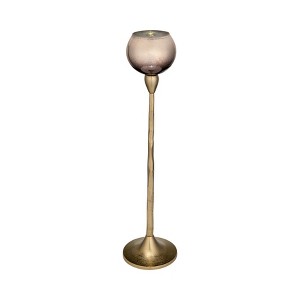 Glass & Metal Pillar Candle Holder - Elegant Gold Aluminum Taper Stand - Glam Design for Home, Office, Bedroom, Living Room - 1 of 4