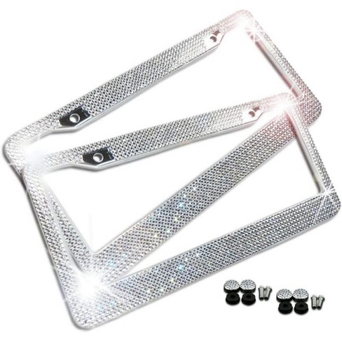 Kiwen Bling License Plate Frames with High End Ribbon Gift Box2 Pack Rhinestone Handcrafted Crystal Premium Stainless Steel License Plate Frame for Wo