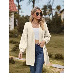 Women's Long Knit Cardigan with Textured Design - Casual Layering Piece for Outdoor Wear - 1 of 4