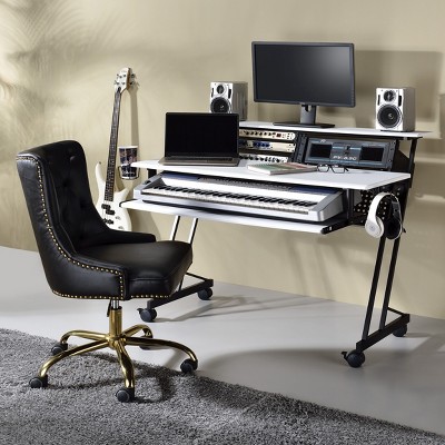 PAGED Home Office Desk 71" L Simple Modern Music Desk with Open Storage Shelves and Earphone Hook for Office