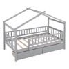 Racxily Twin Wooden House Bed, Classic Design with 2 Drawers & Roof - 4 of 4