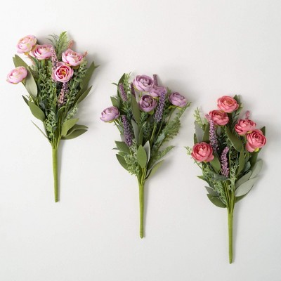 Sullivans Artificial 19" Ranunculus Heather Bush Set of 3