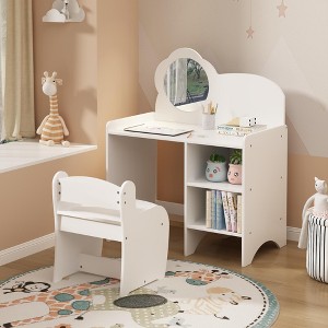 KWPZQEB Kids Vanity Table and Chair Set, Girls Vanity Set with Chair & Storage Shelves, Study and Activity Table for Girls and Boys - White - 1 of 4