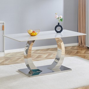 Sintered Stone Dining Table,Rectangular Dining Table,Dining Table With Rock Slab Tabletop And Stainless Steel Metal Table Legs-Cuddlewood - 1 of 4