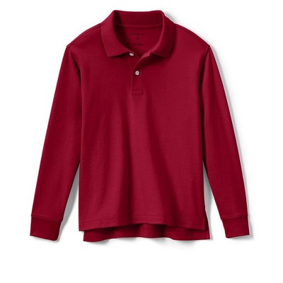 Lands' End School Uniform Kids Long Sleeve Interlock Polo Shirt - Medium - Red