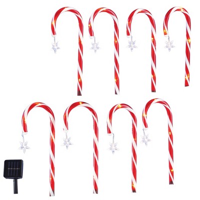 Collections Etc Solar Candy Cane Path-light Stakes - Set of 8
