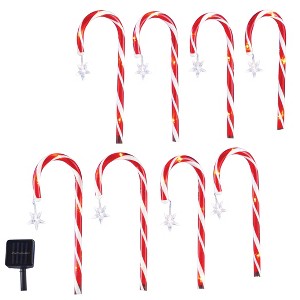Collections Etc Solar Candy Cane Path-light Stakes - Set of 8 - 1 of 2