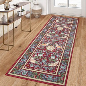 Washable Rugs for Living Room, Floral Animal Print Area Rug with Non Slip Backing - 1 of 4