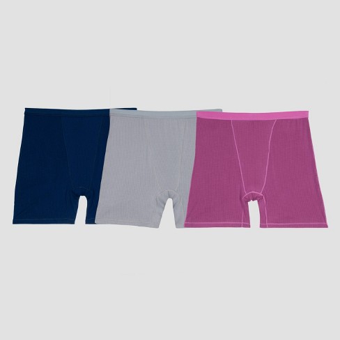 Fruit Of The Loom Women's 3pk Comfort Supreme Ribbed Boxer Briefs - Navy  Blue/gray/magenta 5 : Target