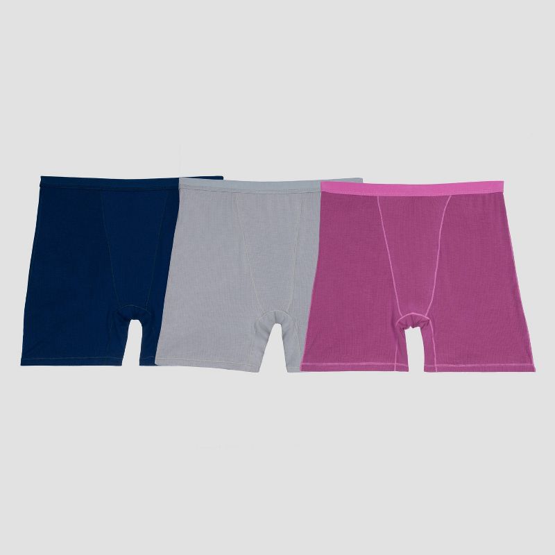 Fruit of the Loom Women&#39;s 3pk Comfort Supreme Ribbed Boxer Briefs - Navy Blue/Gray/Magenta, 1 of 12