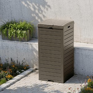 MAYEERTY 31 Gallon Large Capacity Outdoor Deck Box for Patio Furniture Cushions, Pillow with Wheels, Light Brown - 1 of 4