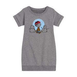 - Peanuts - Rerun Winter Graphic Short Sleeve Fleece Dress - 1 of 4
