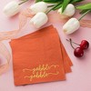Blue Panda 50-Pack Gobble in Metallic Gold Foil Orange Thanksgiving Disposable Paper Cocktail Party Napkins - 3 of 4