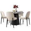 5-piece Dining Set for 4, 42'' Solid Wood Black DIning Table Set with 4 Linen Fabric Dining Chairs, Dining Room Furniture - Maison Boucle - 4 of 4