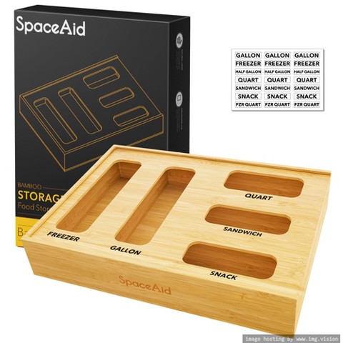 SpaceAid Bag Storage Organizer,Compatible with Gallon, Quart, Sandwich and Snack Variety Size Bag for Kitchen Drawer (1 Box 5 Slots)