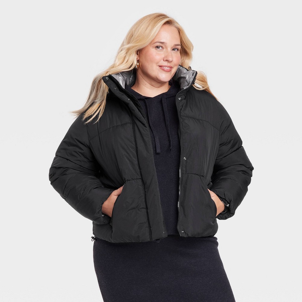 Women's Nylon Puffer Jacket - A New Day™ Black XXL