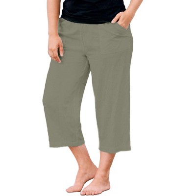 Ellos Women's Plus Size Linen Blend Drawstring Capris, 14 - Olive Grey :  Target