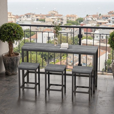 Vynxaria 4-Piece Compact Dining Set Long Table and 3 Stools (Foot Rests), MDF/Metal Frame, 160lbs Table Load, Space-Saving