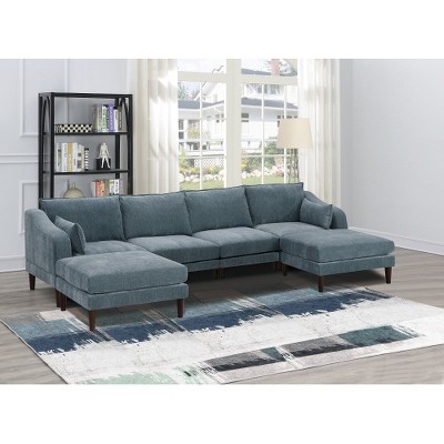MYINDA 6 Piece Modular Sofa Set, U-Shape Living Room Furniture with 2 Ottoman Stools,blue