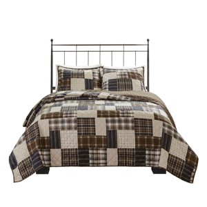Gulches Full/Queen 3 Piece Reversible Printed Quilt Set Black/Brown - 1 of 4