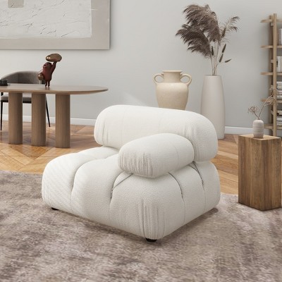 Ivory White Bouclé Modular Lounge Chair with Padded Arm