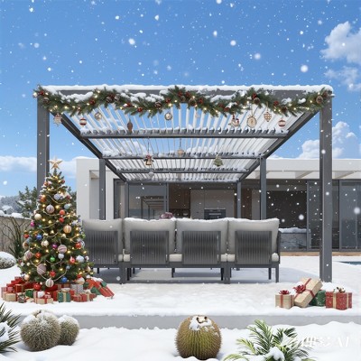 PURPLE LEAF Louvered Pergola Outdoor Aluminum Pergola with White Adjustable Rainproof Roof Grey Frame Hardtop Gazebo for Patio Deck Garden