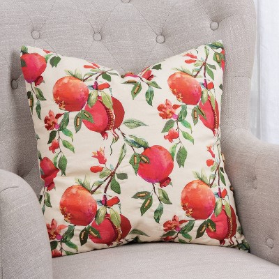 20" x 20" Botanical Pomegranate Embroidered Cotton Pillow Cover