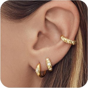 Small Sterling Silver Huggie Hoop Earrings Set for Women, 14K Gold Plated Hoops Stacks for Multiple Piercings - 1 of 4