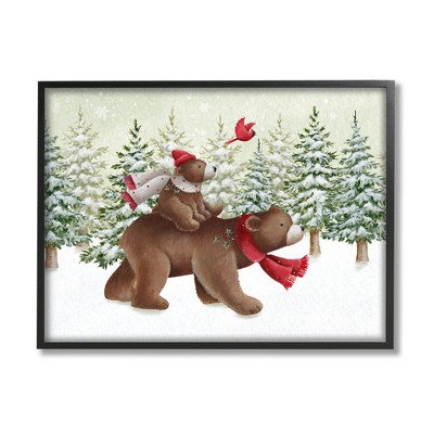 Stupell Industries Bears in Snowy Scene Black Framed Giclee Art