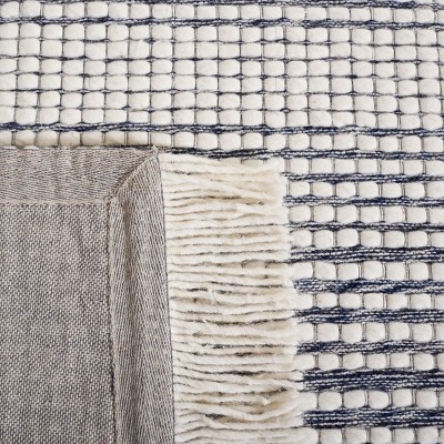 Ivory Navy 3' x 5' Handmade Wool Flat Woven Rug