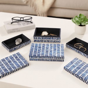 Decorative Boxes with Lid for Office Storage - Chic Organizer Trio for Keepsake Box for Home Decor - Set of 3, 10", 11", 12", Blue & White - 1 of 4