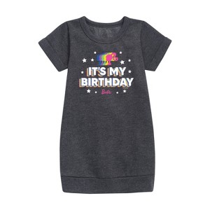 Girls' - Barbie - It's My Birthday Graphic Short Sleeve Fleece Dress - 1 of 3