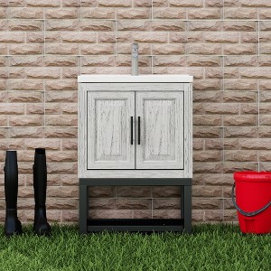 Lyngins Bathroom Vanity with Sink & Aluminum Gunmetal Faucet, Freestanding Bathroom Cabinet with Storage Doors & Open Iron Shelf for Outdoor-Ready - 1 of 4