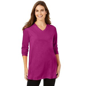 Woman Within Plus Size Perfect Long-Sleeve V-Neck Tunic - 1 of 4