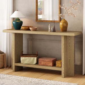 Minimalist Entryway Table with T-Shaped Legs, Large Display Top & Bottom Shelf for Living Room, Hallway, or Foyer - 1 of 4