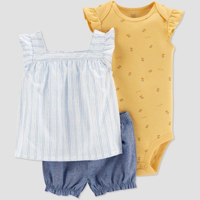 Carter's Just One You® Baby Girls' Bee Striped Top & Bottom Set - Blue Newborn