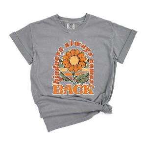 Simply Sage Market Women's Kindness Always Comes Back Retro Flowers Short Sleeve Garment Dyed Tee - 1 of 3
