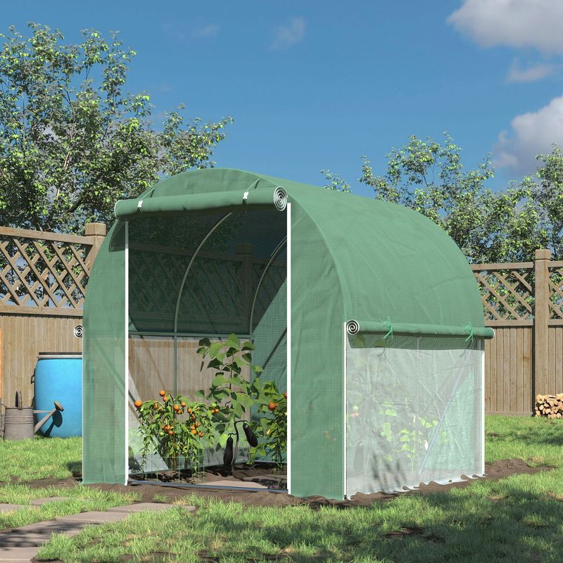 Outsunny 6' x 6' x 6' Tunnel Greenhouse Outdoor Walk-In Hot House with Roll-up Plastic Cover and Zippered Door, Steel Frame, Green, 3 of 7