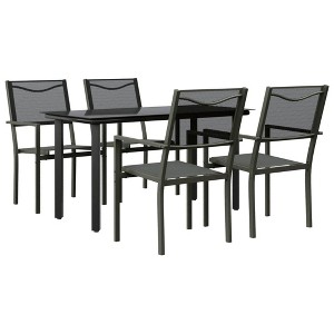 vidaXL Patio Dining Set Outdoor Table and Chair Black Steel and Textilene - 55.1" Table Length 4 Items - 1 of 4