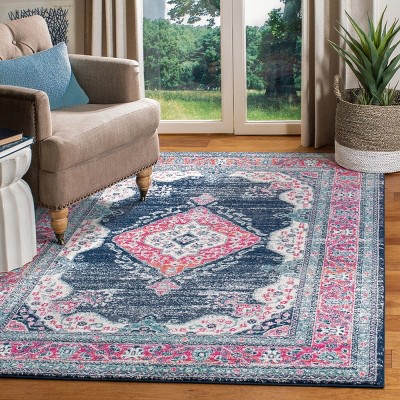 Navy and Fuchsia Synthetic Hand-Knotted Reversible Area Rug