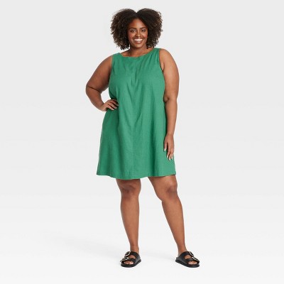 Women's Linen Woven Mini Shift Dress - Ava & Viv™ Green XXL