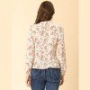 Allegra K Women's Floral Puff Long Sleeve Ruffle Collar Pearl Decor Blouse - 3 of 4