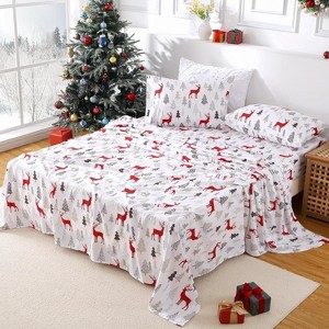 Christmas Sheets Set, Soft Brushed Microfiber Bed Sheet Set, 16 Inches Deep Pocket Fitted Sheet Winter Holiday Sheets Set - 1 of 4