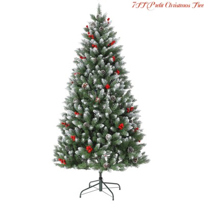 4FT/5FT/6FT/7FT Prelit Christmas Tree w/Lights - Premium Artificial Christmas Tree w/ Pine Cones & Berries Easy Assembly