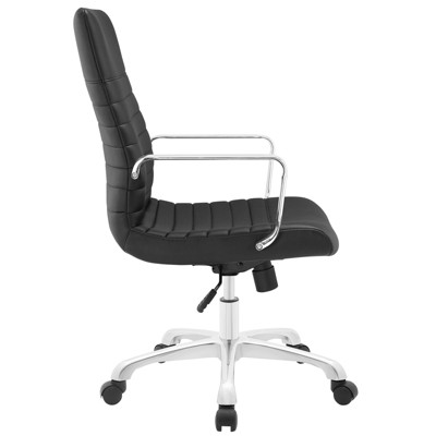 Black Vinyl Mid Back Swivel Office Chair with Metal Base