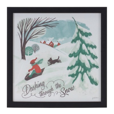 Festive Winter Scene Framed Wall Art Set in Blue and Red