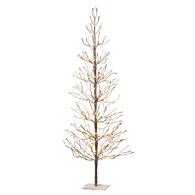 Gerson International 6-Foot, Brown Wrapped, Snowy Tree with LED Lighting