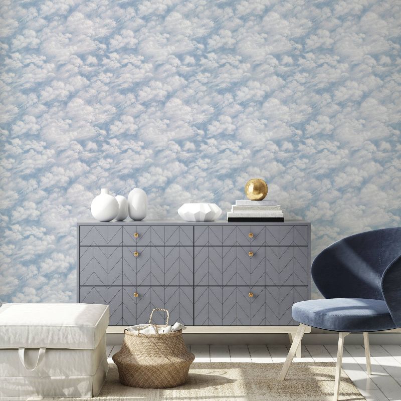 Tempaper Clouds Self-Adhesive Removable Wallpaper Blue/White, 4 of 7