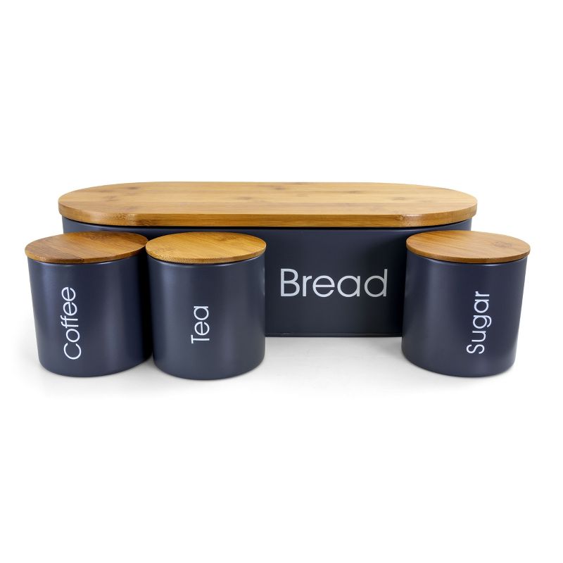 MegaChef Bamboo Kitchen Countertop 4 Piece Metal Bread Basket and Canister Set in Gray with Lids, 5 of 11