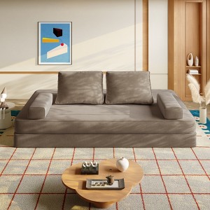 GDFStudio Calix 86.6" Modern 4-Seater Chenille Upholstered Convertible Sofa with Removable Backrests and Pillows - 1 of 4